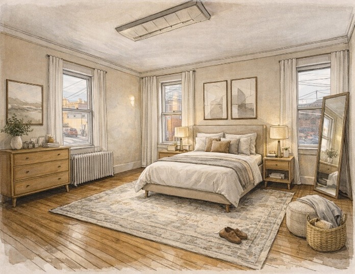 photo of a neutral beige bedroom