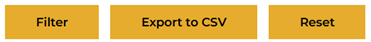 Screenshot of the options, three gold buttons labeled 'filter', 'export to csv' and 'reset'